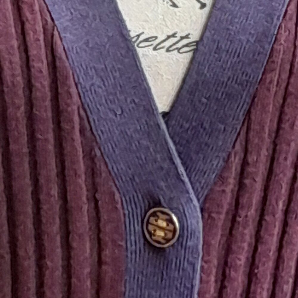 Tory Burch Cardigan Ribbed Burgundy with Purple Trim - Picture 4 of 7